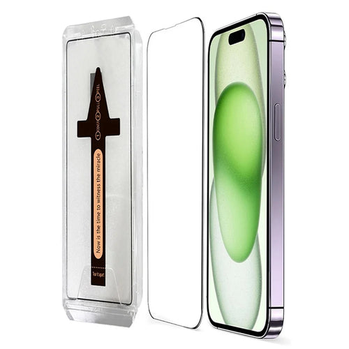 For iPhone 15 Tempered Glass HD Clear Screen Protector with Automatic Dust Removal Tool - 1