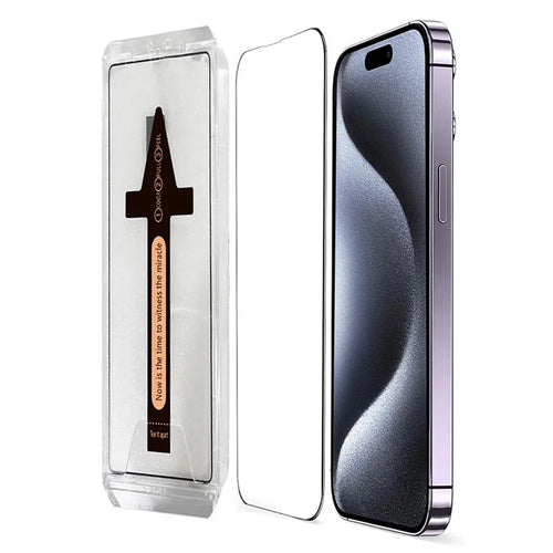 For iPhone 15 Pro Max Tempered Glass HD Clear Screen Protector with Automatic Dust Removal Tool - 1