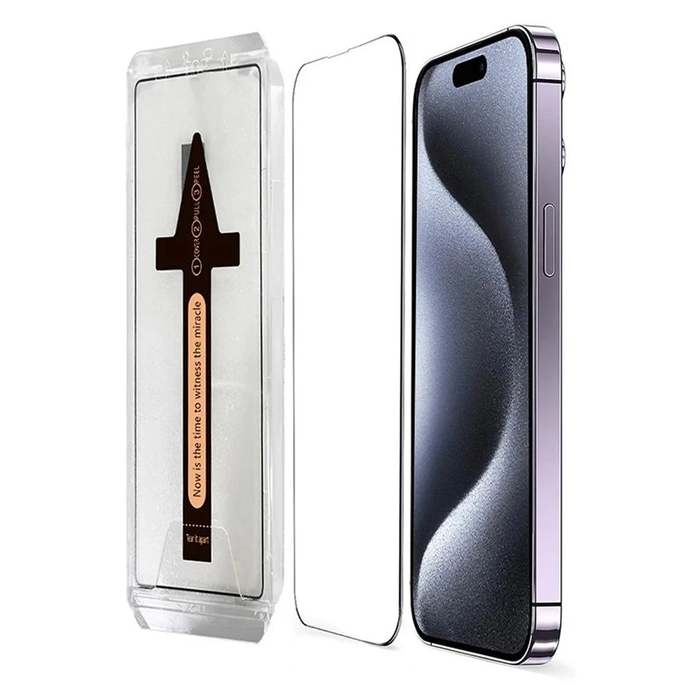For iPhone 15 Pro Max Tempered Glass HD Clear Screen Protector with Automatic Dust Removal Tool - 1