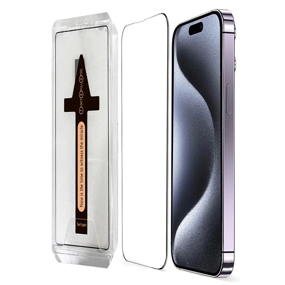 For iPhone 15 Pro Tempered Glass HD Clear Screen Protector with Automatic Dust Removal Tool - 1