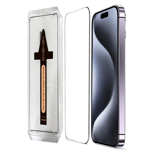 For iPhone 15 Pro Tempered Glass HD Clear Screen Protector with Automatic Dust Removal Tool - 1