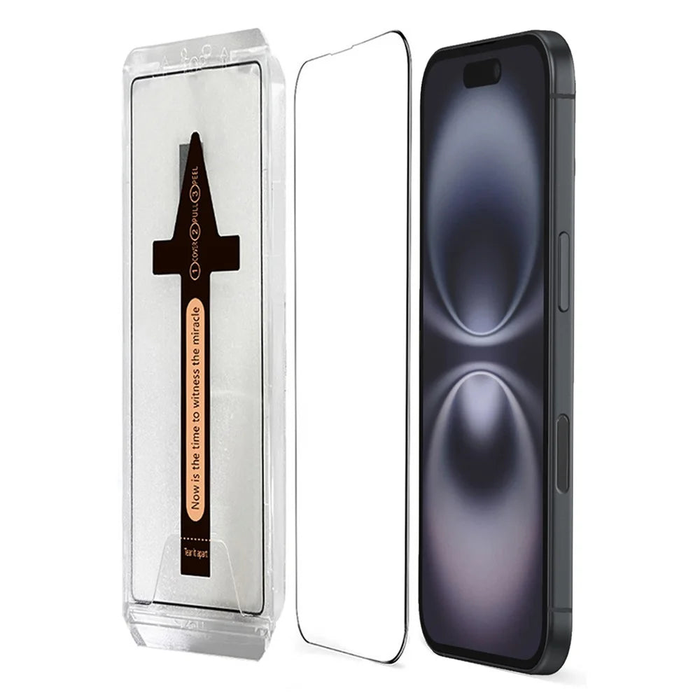 For iPhone 16 Plus Tempered Glass HD Clear Screen Protector with Automatic Dust Removal Tool - 1