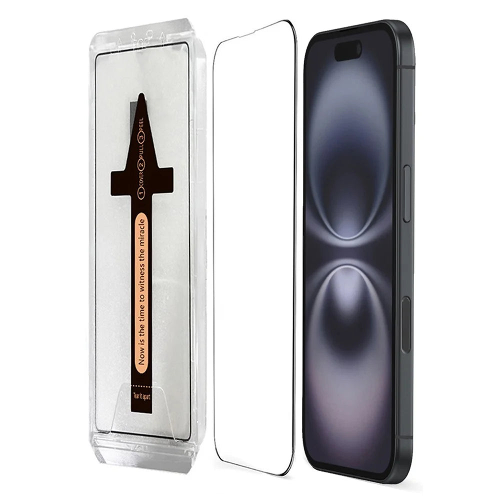 For iPhone 16 Tempered Glass HD Clear Screen Protector with Automatic Dust Removal Tool - 1