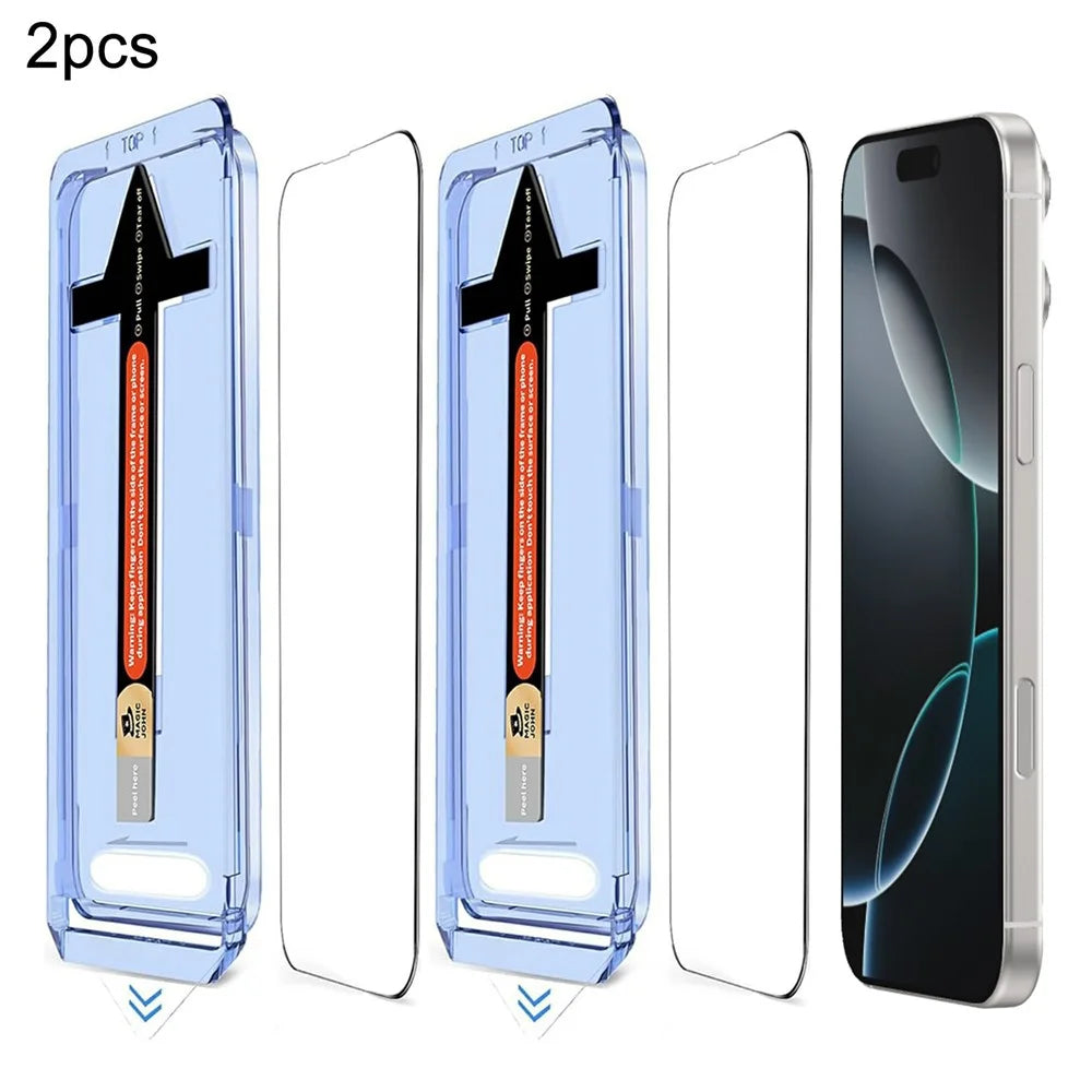 2 Sets For iPhone 16 Pro Tempered Glass HD Clear Screen Protector with Automatic Dust Removal Tool - 1
