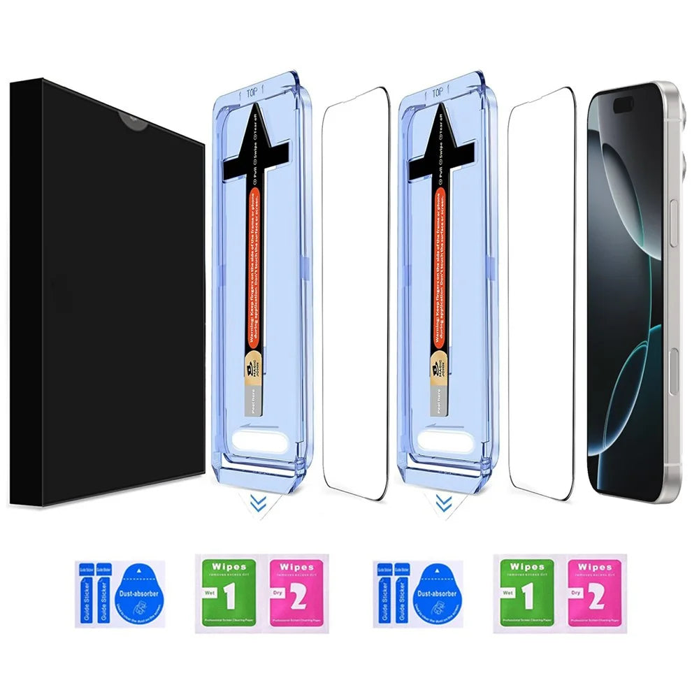 2 Sets For iPhone 16 Pro Tempered Glass HD Clear Screen Protector with Automatic Dust Removal Tool - 2