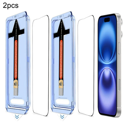 2 Sets For iPhone 16 / 15 Tempered Glass HD Clear Screen Protector with Automatic Dust Removal Tool - 1