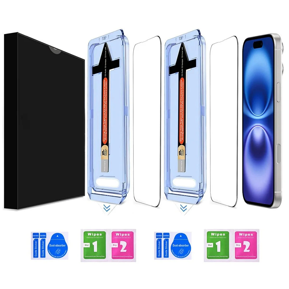 2 Sets For iPhone 16 / 15 Tempered Glass HD Clear Screen Protector with Automatic Dust Removal Tool - 2