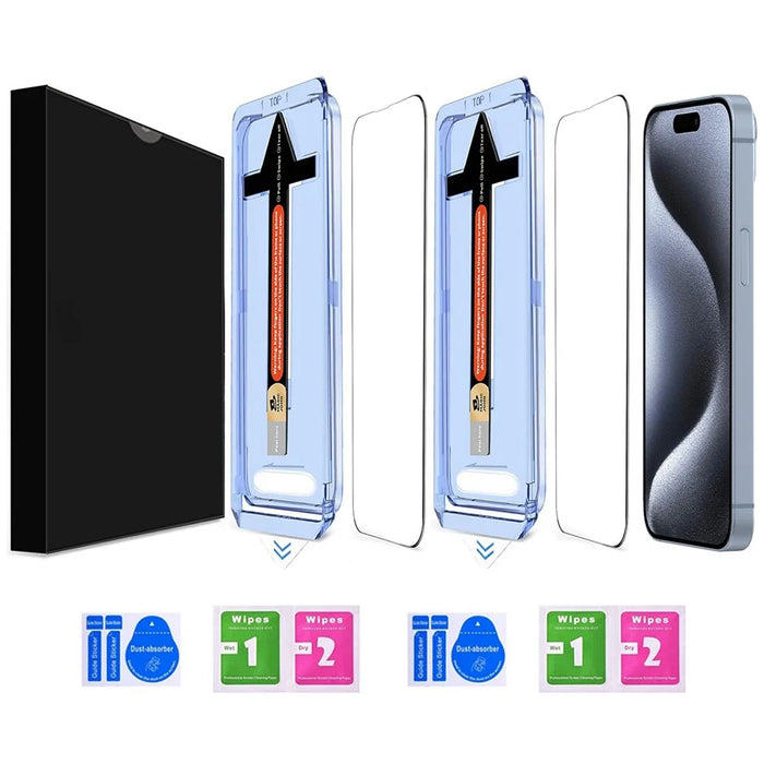 2 Sets For iPhone 15 Pro Tempered Glass HD Clear Screen Protector with Automatic Dust Removal Tool - 2