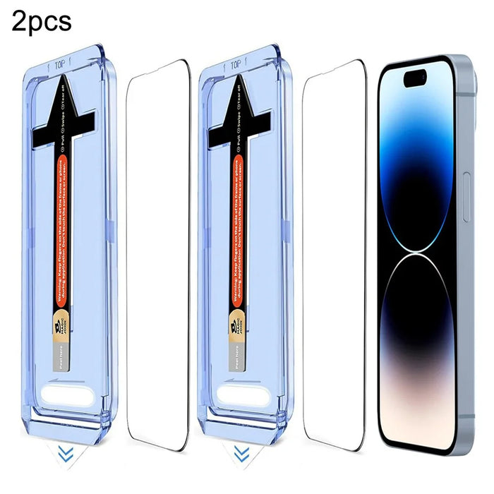 2 Sets For iPhone 14 Pro Tempered Glass HD Clear Screen Protector with Automatic Dust Removal Tool - 1