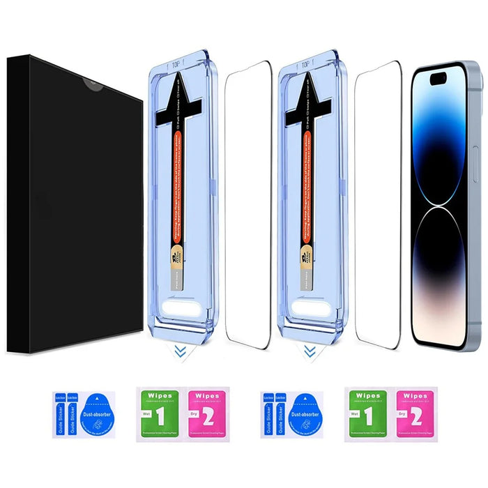 2 Sets For iPhone 14 Pro Tempered Glass HD Clear Screen Protector with Automatic Dust Removal Tool - 2