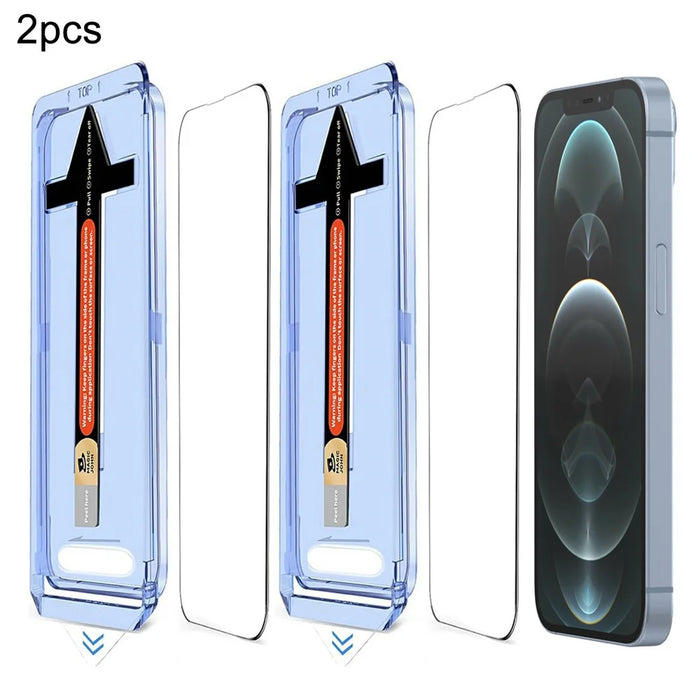 2 Sets For iPhone 12 Pro Max Tempered Glass HD Clear Screen Protector with Automatic Dust Removal Tool - 1