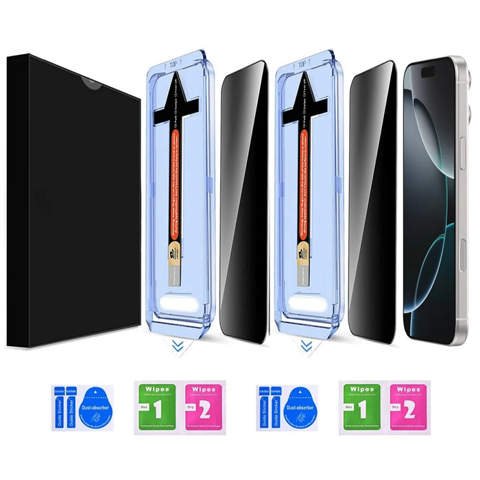 2 Sets For iPhone 16 Pro Max Anti Spy Tempered Glass Screen Protector with Automatic Dust Removal Tool - 2