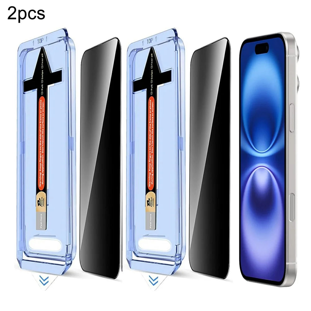 2 Sets For iPhone 16 Plus / 15 Plus Anti Spy Tempered Glass Screen Protector with Automatic Dust Removal Tool - 1