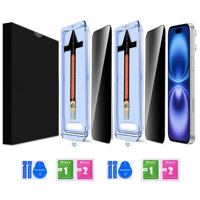 2 Sets For iPhone 16 Plus / 15 Plus Anti Spy Tempered Glass Screen Protector with Automatic Dust Removal Tool - 2