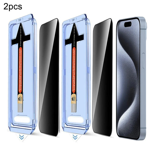 2 Sets For iPhone 15 Pro Max Anti Spy Tempered Glass Screen Protector with Automatic Dust Removal Tool - 1