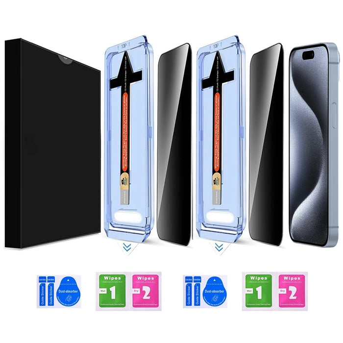2 Sets For iPhone 15 Pro Max Anti Spy Tempered Glass Screen Protector with Automatic Dust Removal Tool - 2