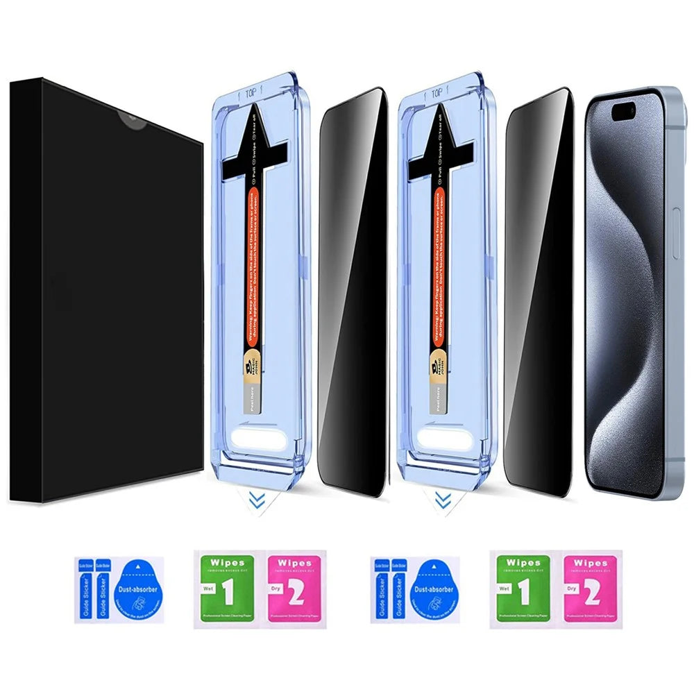 2 Sets For iPhone 15 Pro Anti Spy Tempered Glass Screen Protector with Automatic Dust Removal Tool - 2