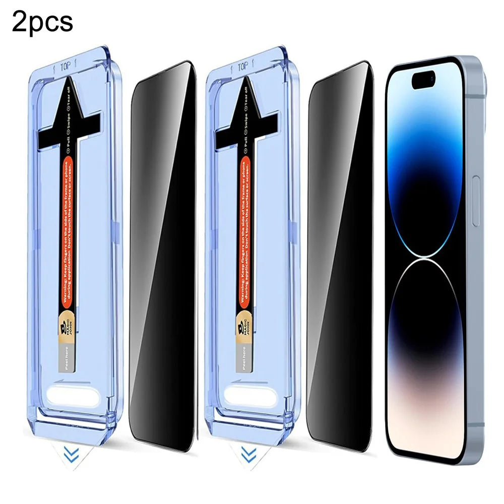 2 Sets For iPhone 14 Pro Anti Spy Tempered Glass Screen Protector with Automatic Dust Removal Tool - 1