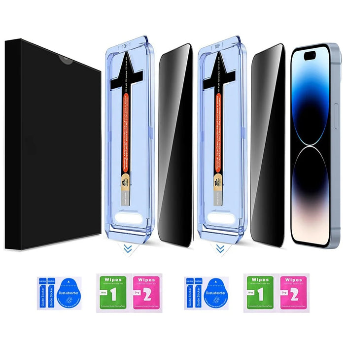 2 Sets For iPhone 14 Pro Anti Spy Tempered Glass Screen Protector with Automatic Dust Removal Tool - 2