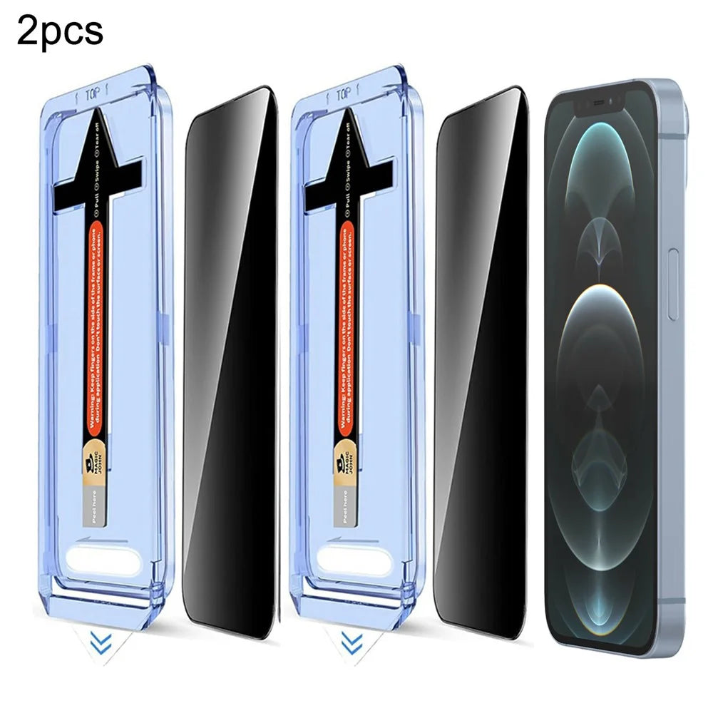 2 Sets For iPhone 12 Pro Max Anti Spy Tempered Glass Screen Protector with Automatic Dust Removal Tool - 1