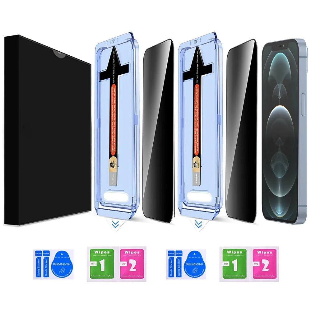 2 Sets For iPhone 12 Pro Max Anti Spy Tempered Glass Screen Protector with Automatic Dust Removal Tool - 2