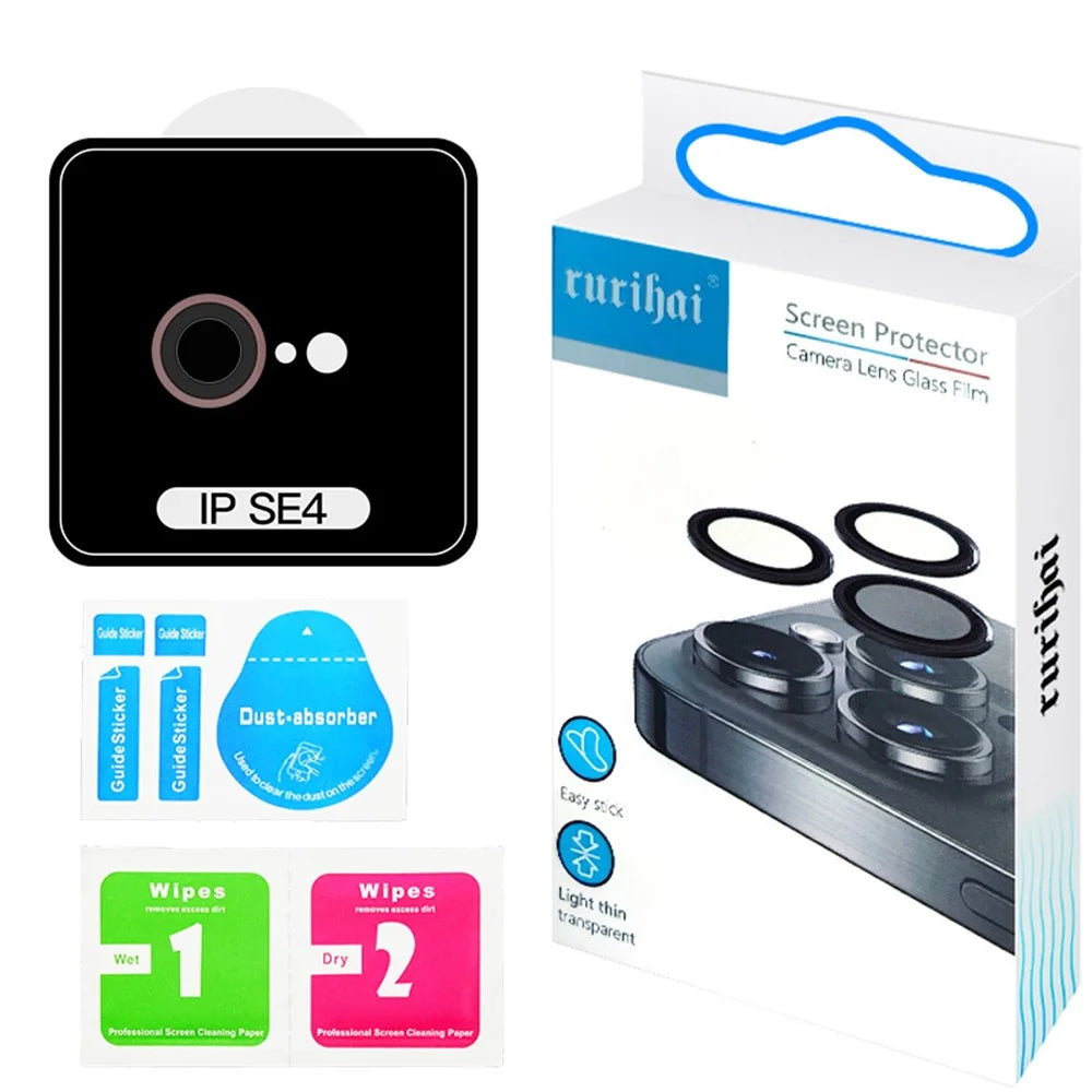 RURIHAI For iPhone 17e / 16e Camera Lens Protector Tempered Glass Metal Ring Lens Film - Pink - 5
