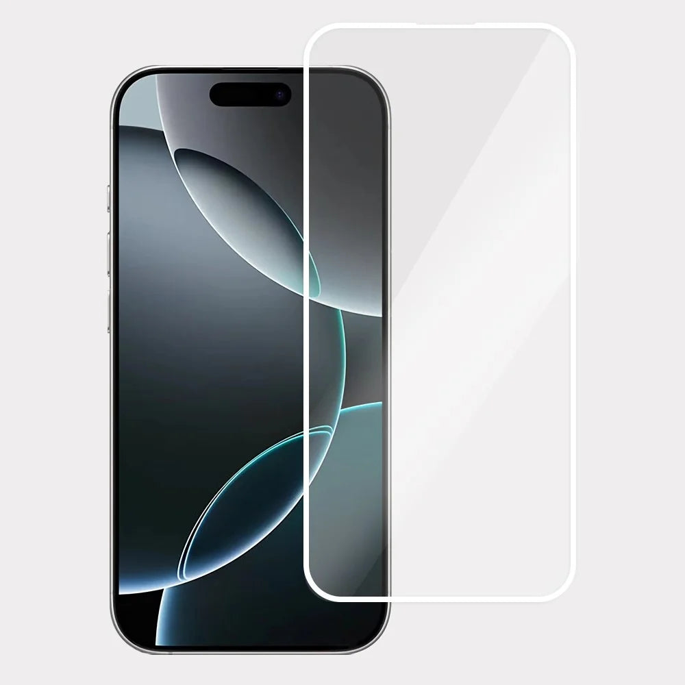 For iPhone 16 Pro Screen Protector Full Glue Electroplated White Edge High Aluminum Silicone Glass Film - 1