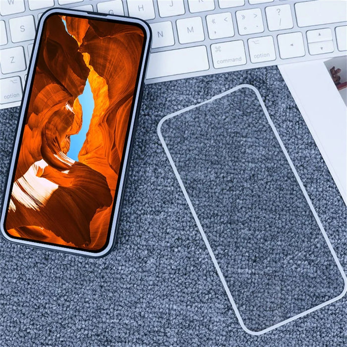 For iPhone 16 Pro Screen Protector Full Glue Electroplated White Edge High Aluminum Silicone Glass Film - 6