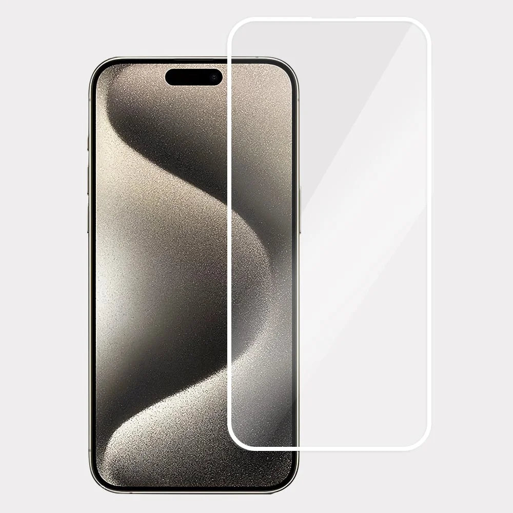 For iPhone 15 Pro Max Screen Protector Full Glue Electroplated White Edge High Aluminum Silicone Glass Film - 1