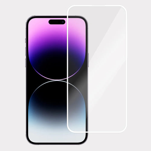 For iPhone 14 Pro Screen Protector Full Glue Electroplated White Edge High Aluminum Silicone Glass Film - 1
