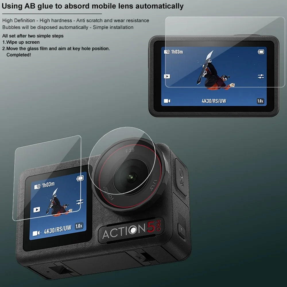 IMAK 1 Set Action Camera Screen Film for DJI Osmo Action 5 Pro Tempered Glass Screen Protector (Front Screen + Rear Screen + Lens) - 5