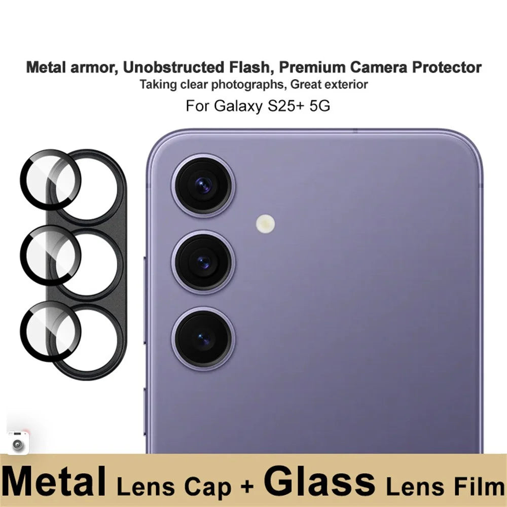 IMAK For Samsung Galaxy S25+ Camera Lens Film Metal Lens Cap + Tempered Glass Lens Protector - Black - 3