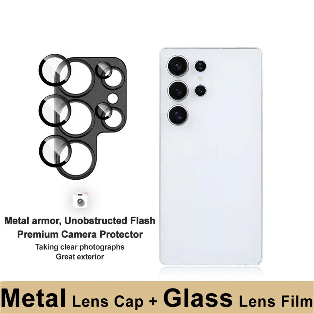 IMAK For Samsung Galaxy S25 Ultra Camera Lens Film Metal Lens Cap + Tempered Glass Lens Protector - Black - 3