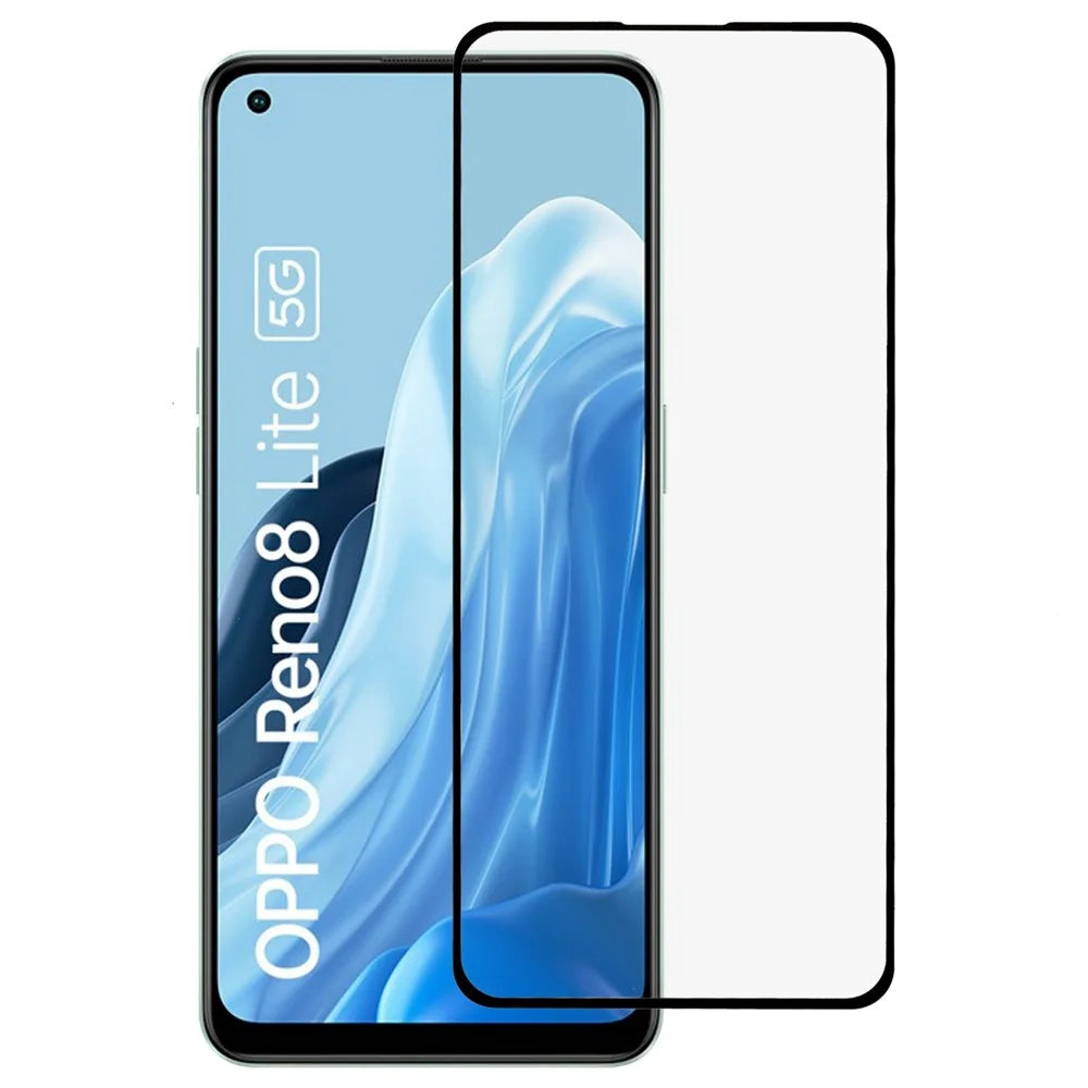 For Oppo Reno8 Lite 5G Silk Printing Anti-explosion Tempered Glass Screen Protector Scratch-resistant Full Glue Full Covering Screen Film - 1
