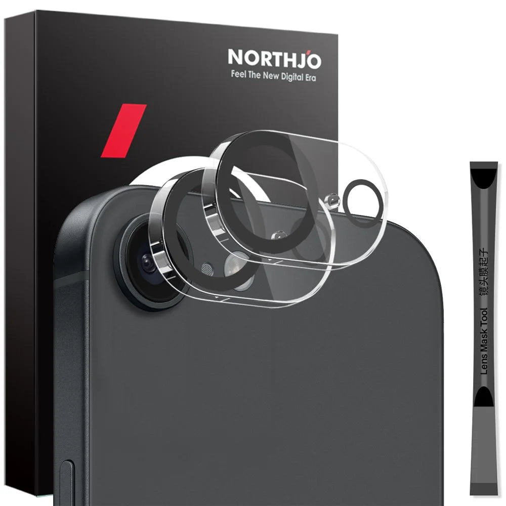 NORTHJO 2Pcs For iPhone 17e / 16e Camera Lens Protector Black Circles 3D Full Coverage Clear Tempered Glass Lens Film - 1