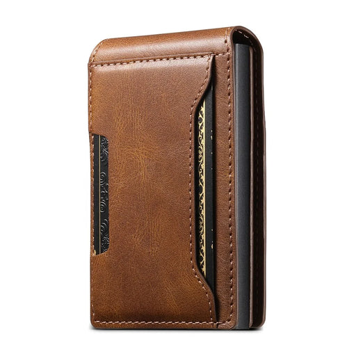 SUTENI Waxed Texture PU Leather Card Case Auto Pop Up Card Holder - Brown - 2