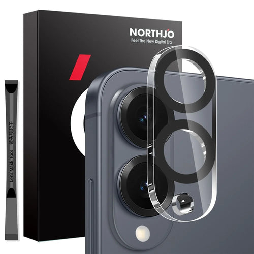 NORTHJO For Samsung Galaxy S25 Edge Black Circles Camera Lens Protector Tempered Glass HD Clear 3D Full Coverage - 1