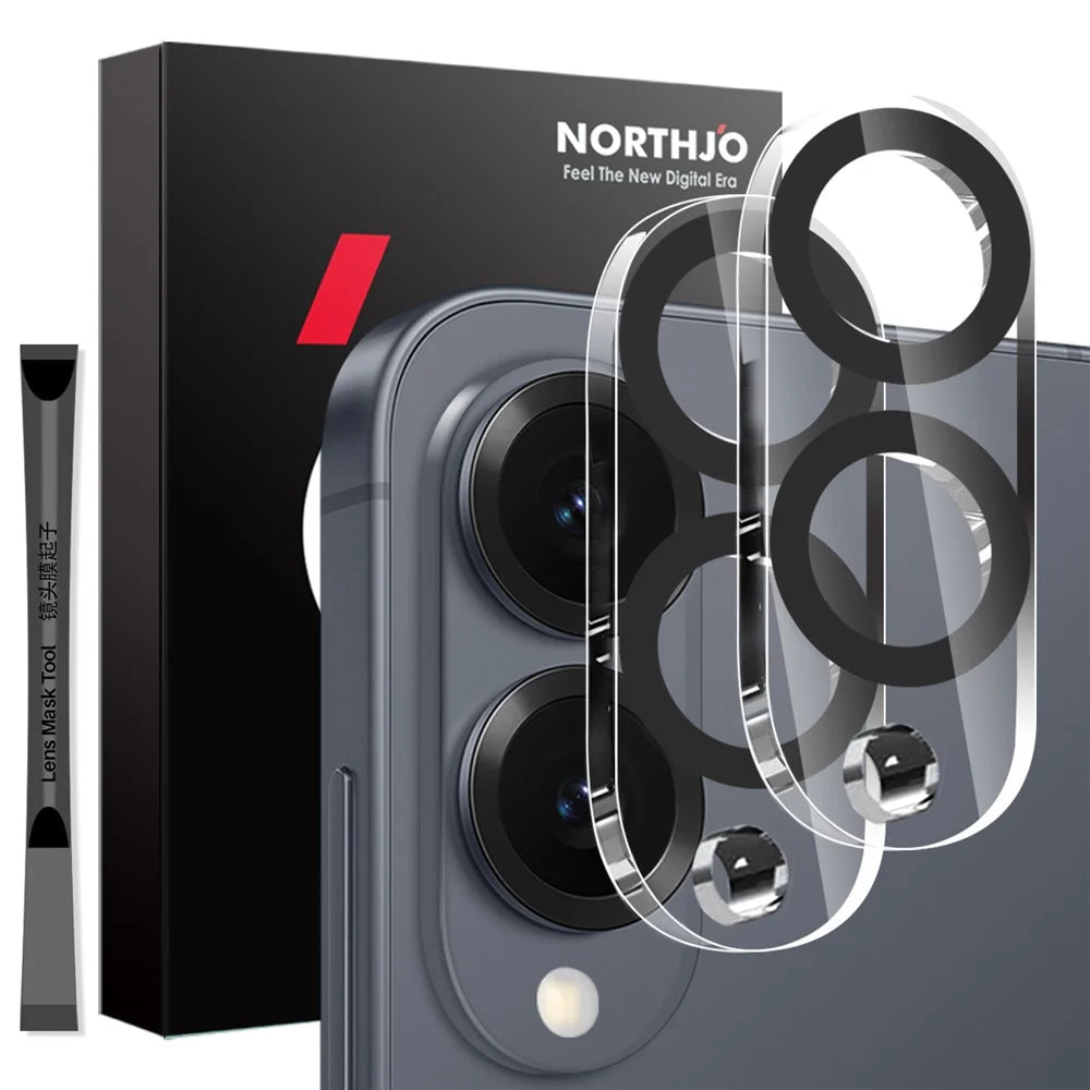 NORTHJO 2Pcs For Samsung Galaxy S25 Edge Camera Lens Protector Black Circles 3D Full Coverage Clear Tempered Glass Lens Film - 1