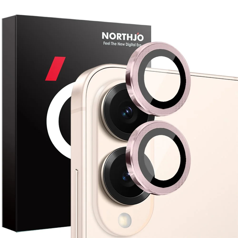 NORTHJO 1 Set For Samsung Galaxy S25 Edge Tempered Glass Camera Lens Film CD Veins Metal Ring Lens Guard - Pink - 1