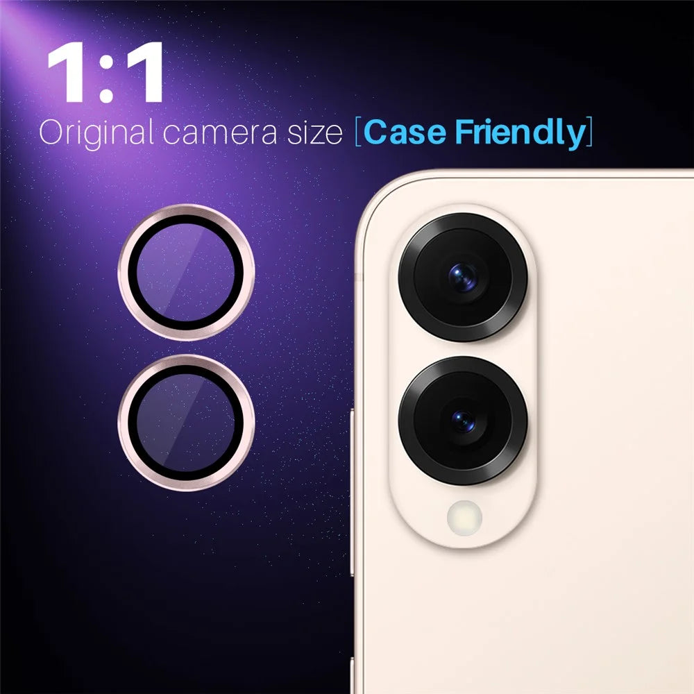 NORTHJO 1 Set For Samsung Galaxy S25 Edge Tempered Glass Camera Lens Film CD Veins Metal Ring Lens Guard - Pink - 3