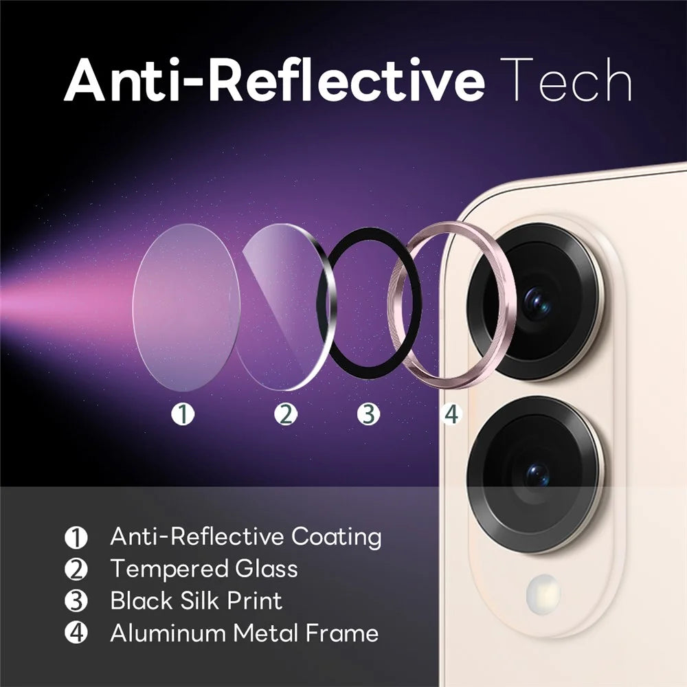 NORTHJO 1 Set For Samsung Galaxy S25 Edge Tempered Glass Camera Lens Film CD Veins Metal Ring Lens Guard - Pink - 4