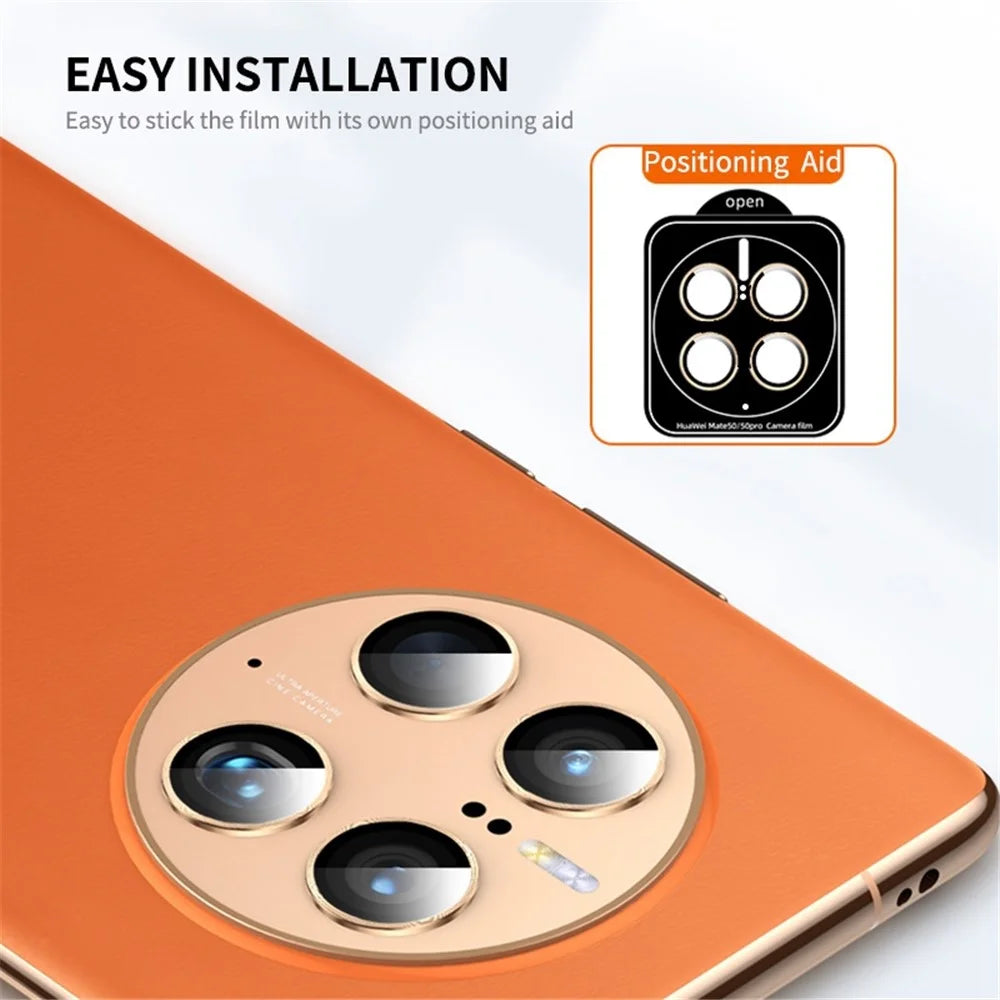ENKAY HAT PRINCE For Huawei Mate 50 Pro 4G 1 Set Camera Lens Protector Anti-scratch Tempered Glass Aluminum Alloy Ring Lens Film - Gold - 2