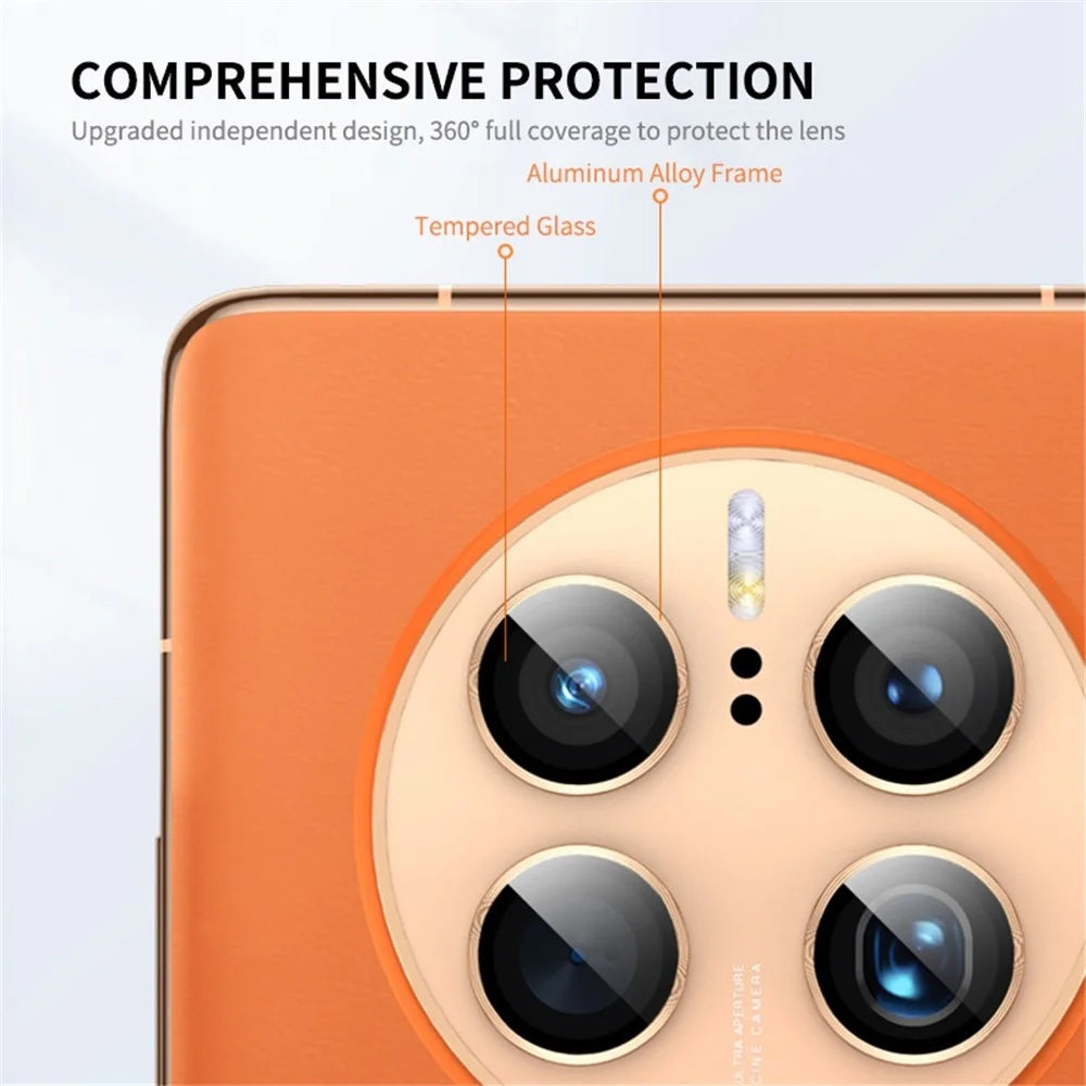ENKAY HAT PRINCE For Huawei Mate 50 Pro 4G 1 Set Camera Lens Protector Anti-scratch Tempered Glass Aluminum Alloy Ring Lens Film - Gold - 3