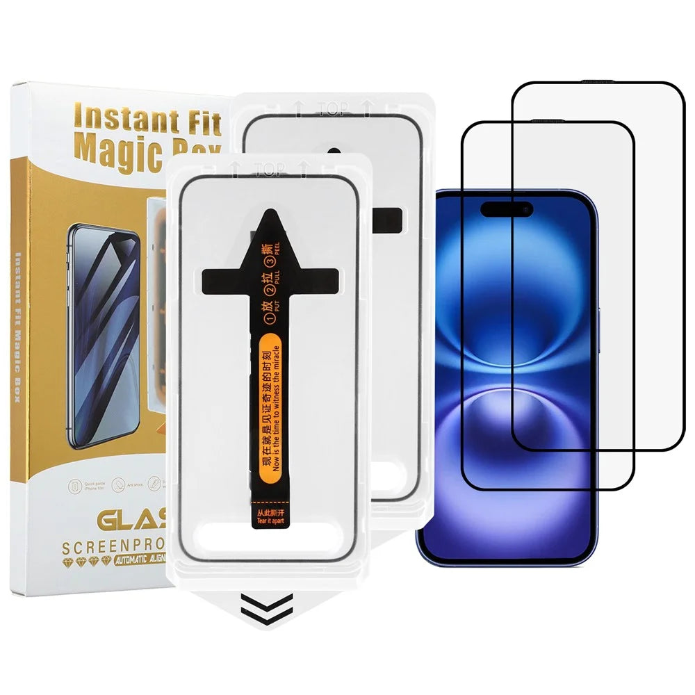 2Pcs For iPhone 16 Screen Protector HD Clear High Aluminium Silicon Glass Film with Dust Removal Tool - 1