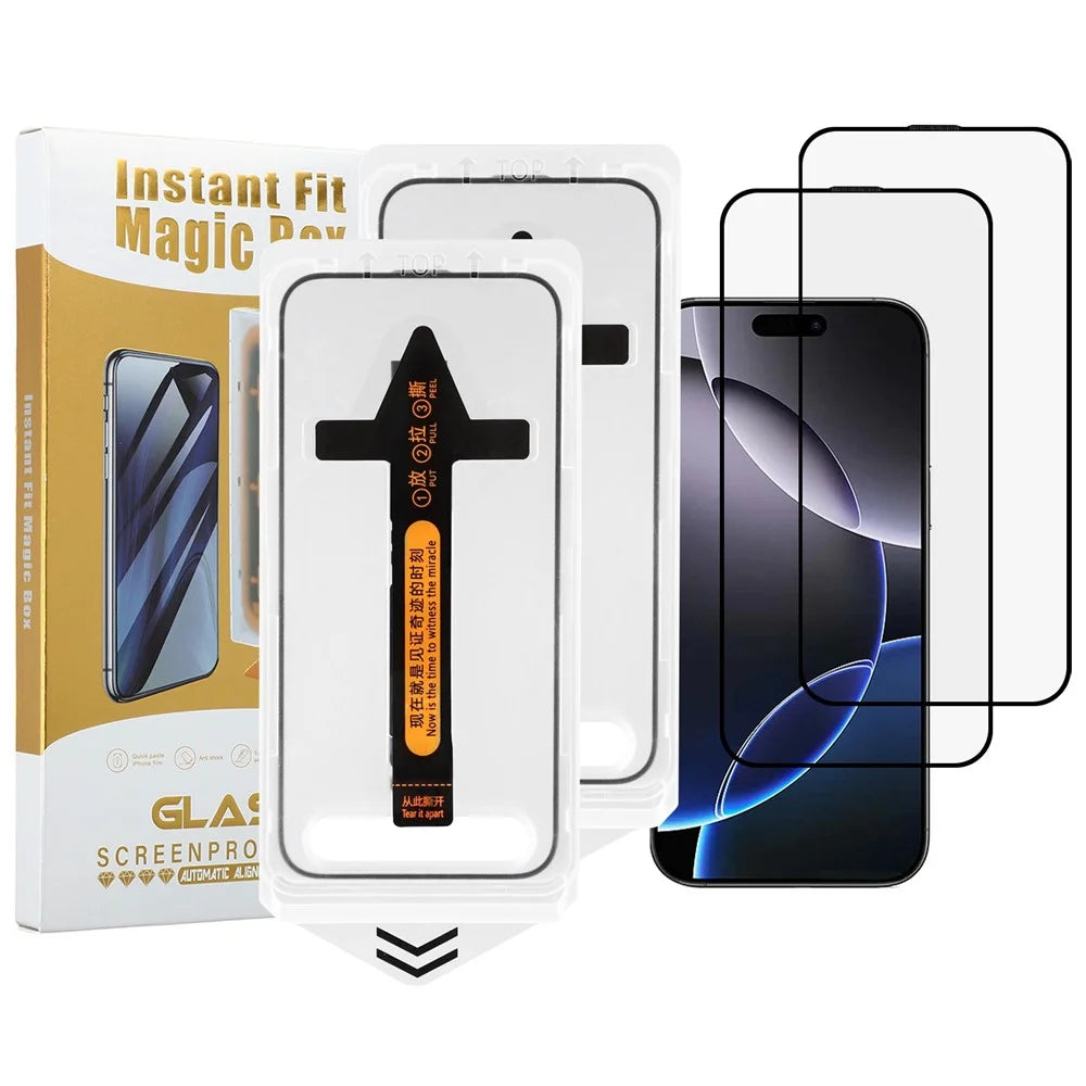 2Pcs For iPhone 16 Pro Screen Protector HD Clear High Aluminium Silicon Glass Film with Dust Removal Tool - 1
