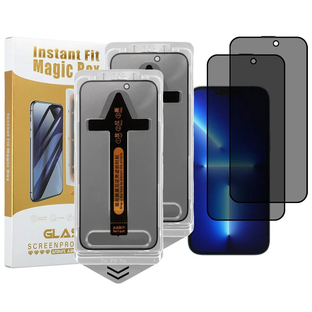 2Pcs Privacy Screen Protector For iPhone 14 / 13 / 13 Pro , Anti Spy High Aluminium Silicon Glass Film with Dust Removal Tool - 1