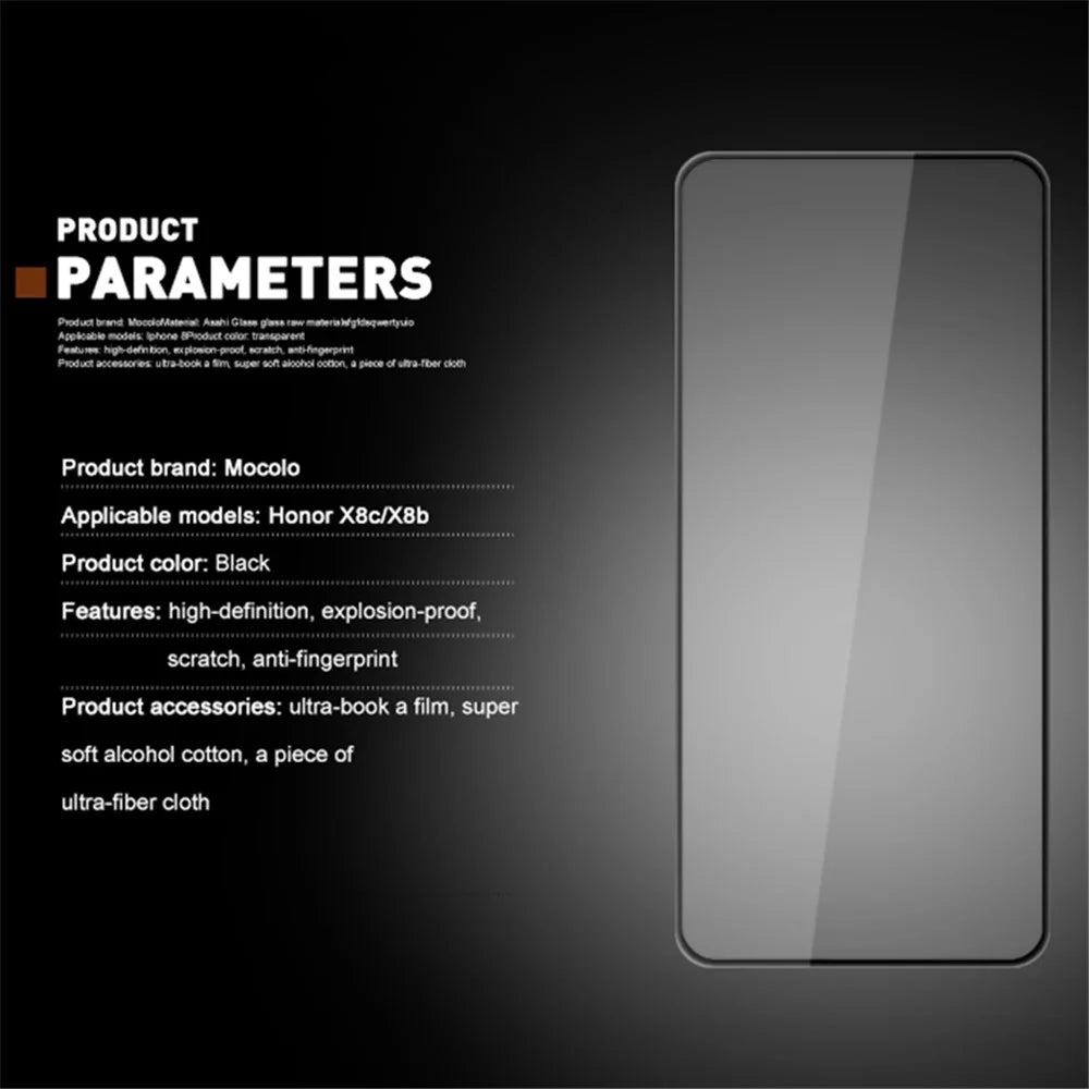 MOCOLO For Honor X8c 4G / X8b 4G Screen Protector Anti-Shatter Silk Printing Tempered Glass Film - Black - 7