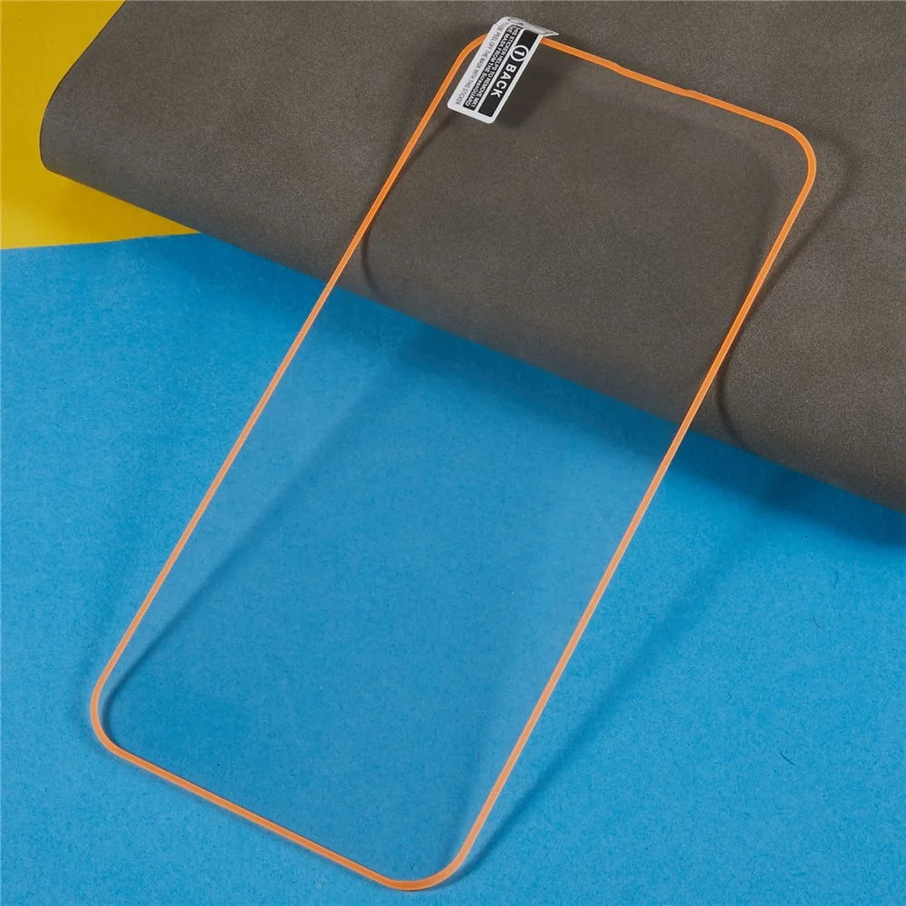 For iPhone 14 / 13 / 13 Pro 6.1 inch Luminous Frame Tempered Glass Film Clear Full Cover Full Glue Shatterproof Screen Protector - Orange - 3