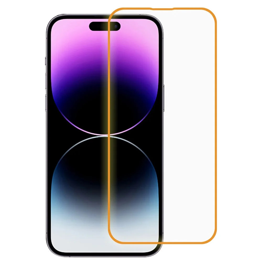 For iPhone 14 Pro Max Luminous Frame Tempered Glass HD Clear Film Full Glue Full Coverage Anti-explosion Screen Protector - Orange - 1