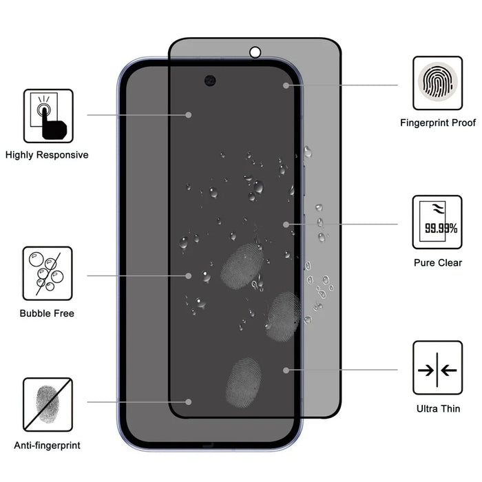 For Google Pixel 9a Tempered Glass Screen Protector 2.5D Arc Edge Anti-Spy Film - 3